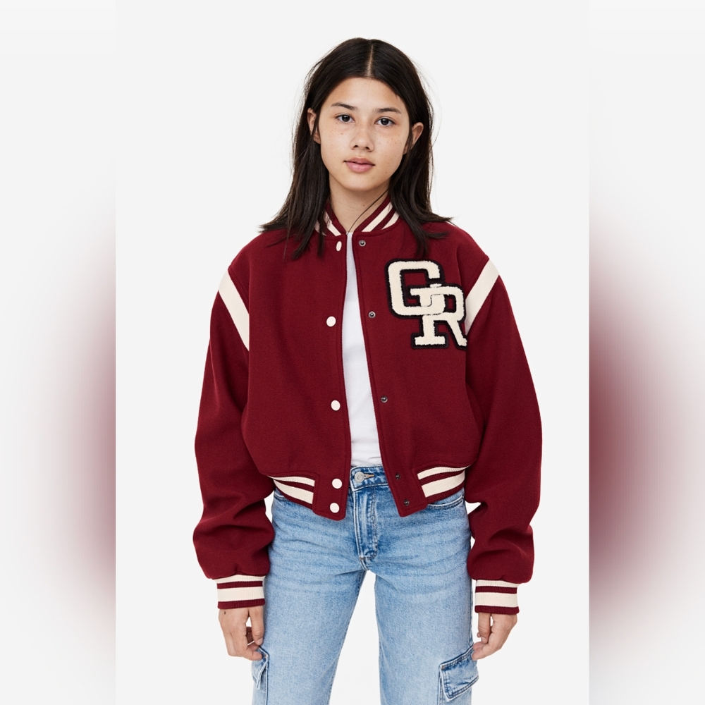 H&M Crop Vintage Inspired Letterman Style Jacket Youth Size 14